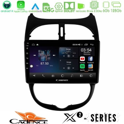 Cadence X2 Series 8Core Android14 6+128GB  Peugeot 206 Navigation Multimedia Tablet 9