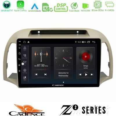 Cadence Z2 Series 8Core Android14 4+64GB  Nissan Micra K12 2002-2010 Navigation Multimedia Tablet 9