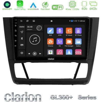 Clarion GL300+ Series 4Core Android11 4+64GB  BMW 1Series  E81/E82/E87/E88 (AUTO A/C) Navigation Multimedia Tablet 9