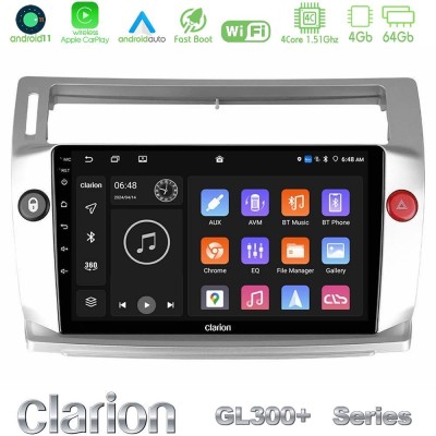 Clarion GL300+ Series 4Core Android11 4+64GB  Citroen C4 2004-2010 Navigation Multimedia Tablet 9