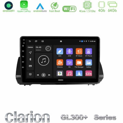 Clarion GL300+ Series 4Core Android11 4+64GB Dacia Sandero/Logan/Jogger 2022-> Navigation Multimedia Tablet 9