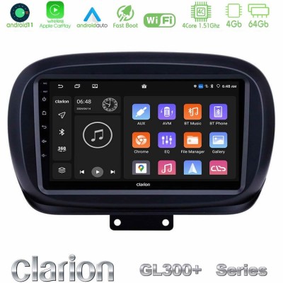 Clarion GL300+ Series 4Core Android11 4+64GB  Fiat 500X Navigation Multimedia Tablet 9