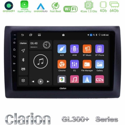 Clarion GL300+ Series 4Core Android11 4+64GB  Fiat Stilo Navigation Multimedia Tablet 9