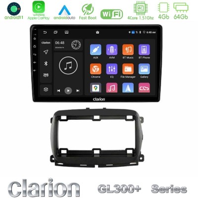 Clarion GL300+ Series 4Core Android11 4+64GB   Fiat 500 2016> Navigation Multimedia Tablet 9