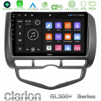 Clarion GL300+ Series 4Core Android11 4+64GB  Honda Jazz 2002-2008 (Auto A/C) Navigation Multimedia Tablet 9