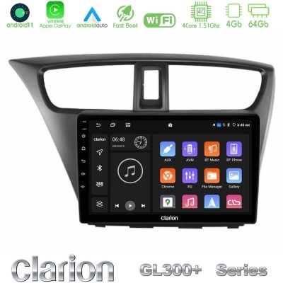 Clarion GL300+ Series 4Core Android11 4+64GB  Honda Civic Hatchback 2012-2015 Navigation Multimedia Tablet 9