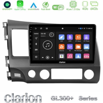 Clarion GL300+ Series 4Core Android11 4+64GB  Honda Civic 2006-2011 Navigation Multimedia Tablet 9