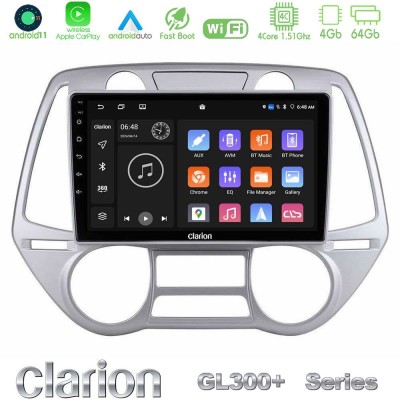 Clarion GL300+ Series 4Core Android11 4+64GB  Hyundai i20 2009-2012 Auto A/C Navigation Multimedia Tablet 9