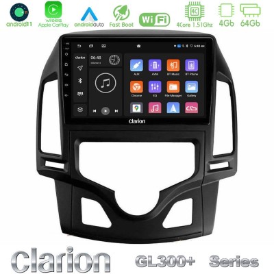 Clarion GL300+ Series 4Core Android11 4+64GB  Hyundai i30 2007-2012 Auto A/C Navigation Multimedia Tablet 9