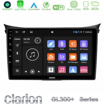 Clarion GL300+ Series 4Core Android11 4+64GB  Hyundai i30 2012-2017 Navigation Multimedia Tablet 9