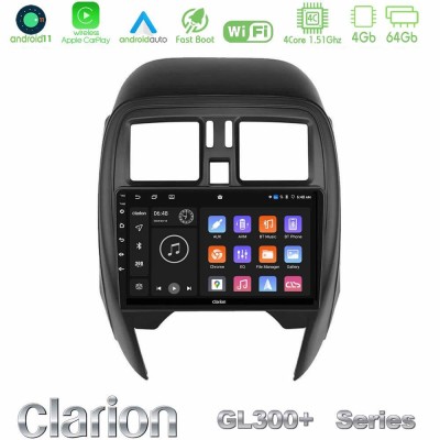 Clarion GL300+ Series 4Core Android11 4+64GB  Nissan Micra 2013-2016 Navigation Multimedia Tablet 9