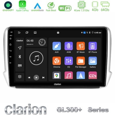Clarion GL300+ Series 4Core Android11 4+64GB  Peugeot 208/2008 Navigation Multimedia Tablet 10