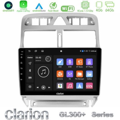 Clarion GL300+ Series 4Core Android11 4+64GB  Peugeot 307 2002-2008 Navigation Multimedia Tablet 9