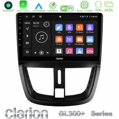 Clarion GL300+ Series 4Core Android11 4+64GB  Peugeot 207 Navigation Multimedia Tablet 9