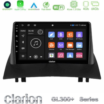 Clarion GL300+ Series 4Core Android11 4+64GB  Renault Megane 2 2002-2008 Navigation Multimedia Tablet 9
