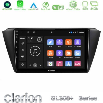 Clarion GL300+ Series 4Core Android11 4+64GB  Skoda Fabia 2015-2021 Navigation Multimedia Tablet 9
