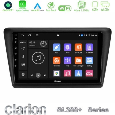 Clarion GL300+ Series 4Core Android11 4+64GB  Skoda Rapid 2013-2017 Navigation Multimedia Tablet 9