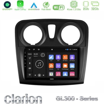 Clarion GL300 Series 4Core Android11 2+32GB Dacia Dokker 2014-2021 Navigation Multimedia Tablet 9