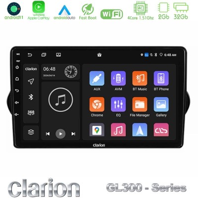 Clarion GL300 Series 4Core Android11 2+32GB Fiat Tipo 2015-2022  Navigation Multimedia Tablet 9