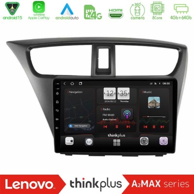 Lenovo Thinkplus A2MAX Series 8Core Android15 4+64GB  Honda Civic Hatchback 2012-2015 Navigation Multimedia Tablet 9