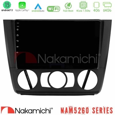 Nakamichi NAM5260 Series 4Core Android13 4+64GB BMW 1Series E81/E82/E87/E88 (MANUAL A/C) Navigation Multimedia Tablet 9