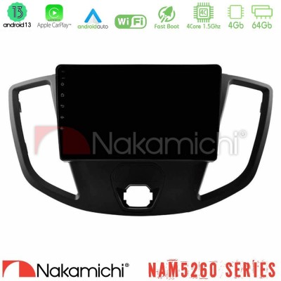 Nakamichi NAM5260 Series 4Core Android13 4+64GB Ford Transit 2014-> Navigation Multimedia Tablet 9