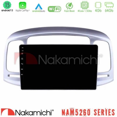 Nakamichi NAM5260 Series 4Core Android13 4+64GB Hyundai Accent 2006-2011 Navigation Multimedia Tablet 9