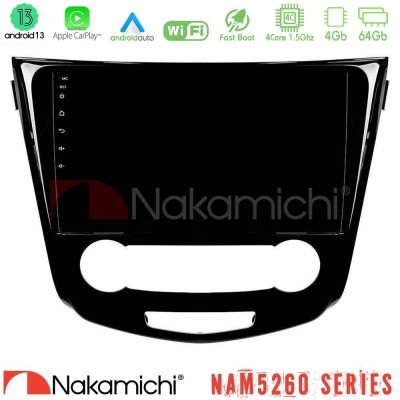 Nakamichi NAM5260 Series 4Core Android13 4+64GB Nissan Qashqai J11 (Manual A/C) Navigation Multimedia Tablet 10