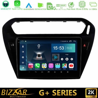 Bizzar G+ Series Citroen C-Elysee / Peugeot 301 8core Android14 6+128GB Navigation Multimedia Tablet 9