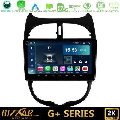 Bizzar G+ Series Peugeot 206 8core Android14 6+128GB Navigation Multimedia Tablet 9