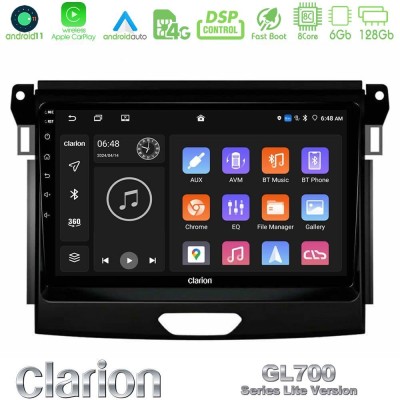 Clarion GL700 Lite Series 8Core Android11 6+128GB Ford Ranger 2017-2022 Navigation Multimedia Tablet 9