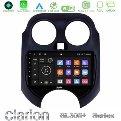 Clarion GL300+ Series 4Core Android11 4+64GB  Nissan Micra 2011-2014 Navigation Multimedia Tablet 9