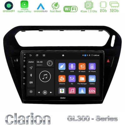 Clarion GL300 Series 4Core Android11 2+32GB Citroen C-Elysee / Peugeot 301 Navigation Multimedia Tablet 9