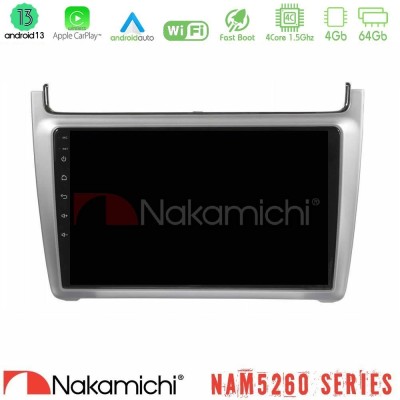 Nakamichi NAM5260 Series 4Core Android13 4+64GB Vw Polo 2014-2017 Navigation Multimedia Tablet 9