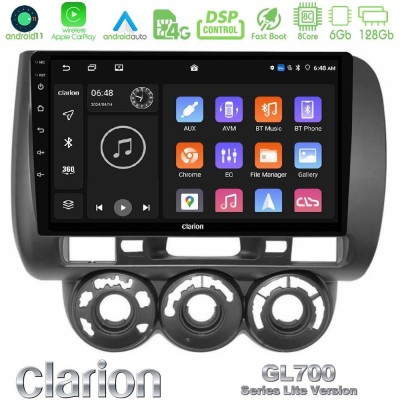 Clarion GL700 Lite Series 8Core Android11 6+128GB Honda Jazz (Fit) 2002-2008 (RHD) Manual A/C Navigation Multimedia Tablet 9