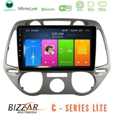 Bizzar C Series Lite 4Core Android14 2+32GB  Hyundai i20 2009-2012 Manual A/C Navigation Multimedia Tablet 9
