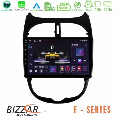 Bizzar F Series 8Core Android14 4+64GB  Peugeot 206 Navigation Multimedia Tablet 9