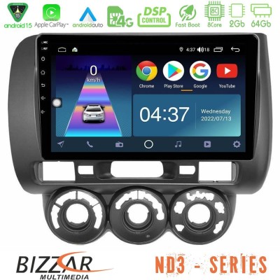 Bizzar ND3 Series 8Core Android15 2+64GB  Honda Jazz 2002-2008 (Manual A/C) Navigation Multimedia Tablet 9