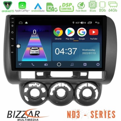 Bizzar ND3 Series 8Core Android15 2+64GB Honda Jazz (Fit) 2002-2008 (RHD) Manual A/C Navigation Multimedia Tablet 9