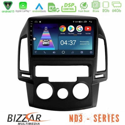 Bizzar ND3 Series 8Core Android15 2+64GB  Hyundai i30 2007-2012 Manual A/C Navigation Multimedia Tablet 9