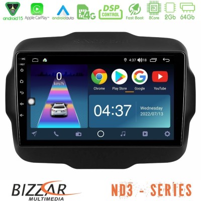 Bizzar ND3 Series 8Core Android15 2+64GB  Jeep Renegade 2015-2019 Navigation Multimedia Tablet 9