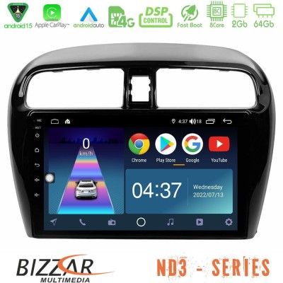 Bizzar ND3 Series 8Core Android15 2+64GB  Mitsubishi Space Star 2013-2016 Navigation Multimedia Tablet 9