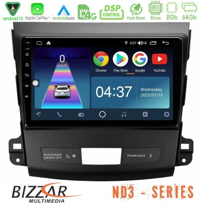 Bizzar ND3 Series 8Core Android15 2+64GB  Mitsubishi Outlander/Citroen C-Crosser/Peugeot 4007 Navigation Multimedia Tablet 9