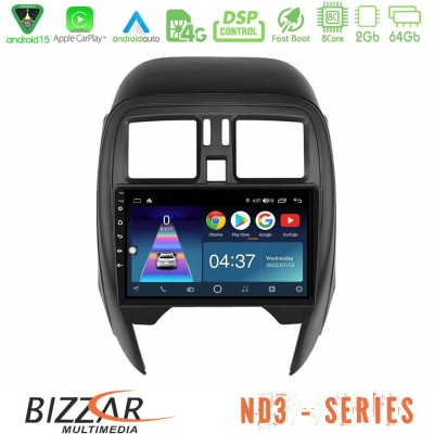 Bizzar ND3 Series 8Core Android15 2+64GB  Nissan Micra 2013-2016 Navigation Multimedia Tablet 9