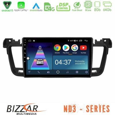 Bizzar ND3 Series 8Core Android15 2+64GB  Peugeot 508 2010-2018 Navigation Multimedia Tablet 9
