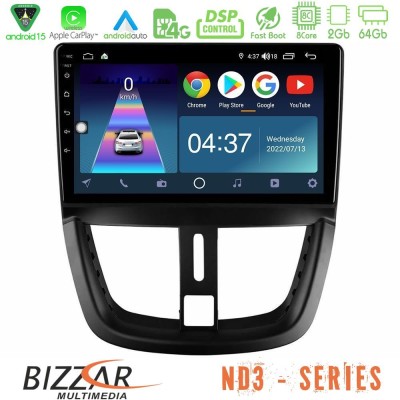 Bizzar ND3 Series 8Core Android15 2+64GB  Peugeot 207 Navigation Multimedia Tablet 9