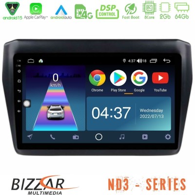 Bizzar ND3 Series 8Core Android15 2+64GB  Suzuki Swift 2017-2023 Navigation Multimedia Tablet 9