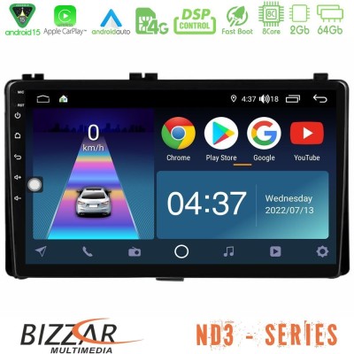 Bizzar ND3 Series 8Core Android15 2+64GB  Toyota Corolla/Auris 2017-2019  Navigat-ion Multimedia Tablet 9