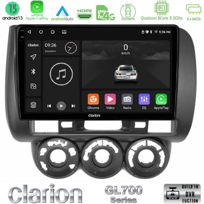 Clarion GL700 Series 8Core Android13 4+64GB Honda Jazz (Fit) 2002-2008 (RHD) Manual A/C Navigation Multimedia Tablet 9