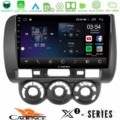 Cadence X2 Series 8Core Android14 6+128GB  Honda Jazz 2002-2008 (Manual A/C) Navigation Multimedia Tablet 9